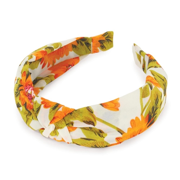 White Sunflower Patterned Print Knot Fabric Headband Hair Fashion Accessory - Picture 2 of 3